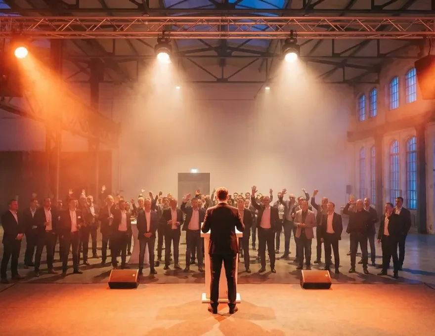 Formatbeispiel Eventfotografie: Kick-off in der Industriehalle