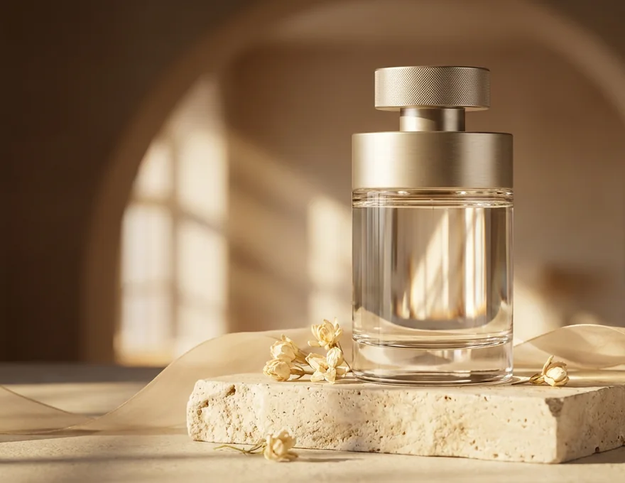 Formatbeispiel Packshot: Parfum · Warmes Licht